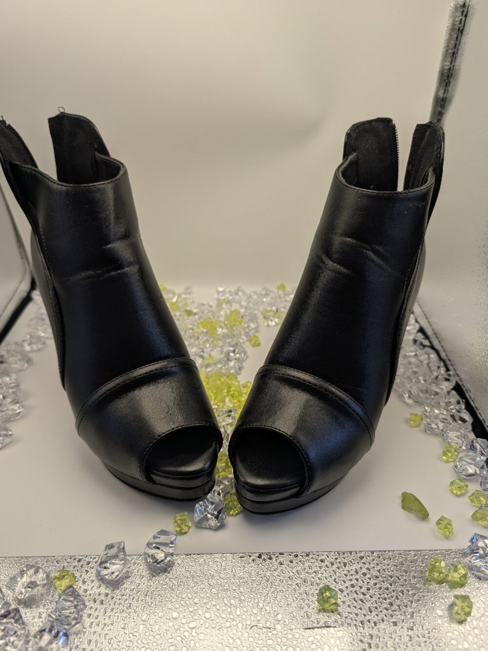 Tinstree Black Peep Toe Platform High Heel Ankle Bootie Size 6